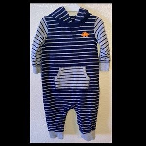 Carter's Stripe Blue & Gray hooded romper 9M